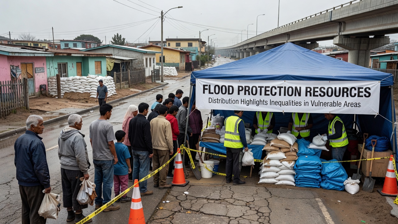 Community meeting in a flood-prone neighborhood discussing resource gaps and planned infrastructure improvements